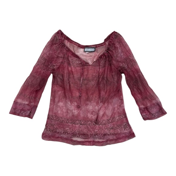 Aqua Blues Tops - Vintage Aqua Blues 90s Sheer Burgundy Blouse Womens Large